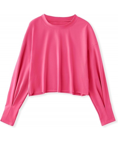 Women's Raw-cut Hem Lightweight Tops Trendy Crop Sweatshirts Casual Crewneck Shirts Rose Red $10.39 Hoodies & Sweatshirts