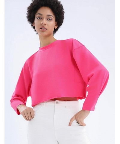 Women's Raw-cut Hem Lightweight Tops Trendy Crop Sweatshirts Casual Crewneck Shirts Rose Red $10.39 Hoodies & Sweatshirts