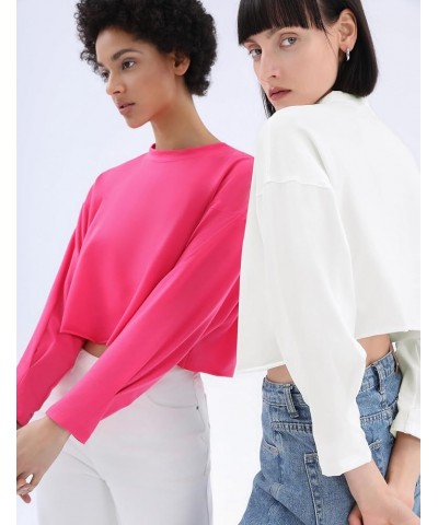 Women's Raw-cut Hem Lightweight Tops Trendy Crop Sweatshirts Casual Crewneck Shirts Rose Red $10.39 Hoodies & Sweatshirts