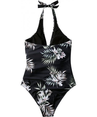 Women Sexy Tummy Control One Piece Swimsuits Halter Push Up Bathing Suits 1 Black Floral $21.05 Swimsuits