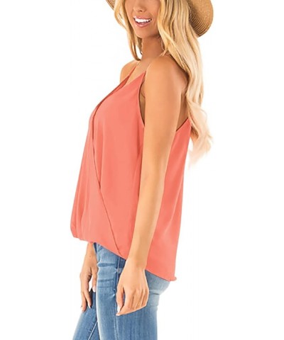 Womens Deep V Neck Wrap Spaghetti Strap Tank Tops Summer Sleeveless Shirts Blouses 1-coral $7.79 Tanks