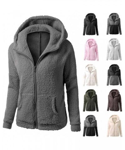 Sherpa Jackets for Women Zip Up Hoodies Tops Fleece Sweaters Fall Winter Coats Long Sleeve Shirts With Pocket Casual Clothes ...