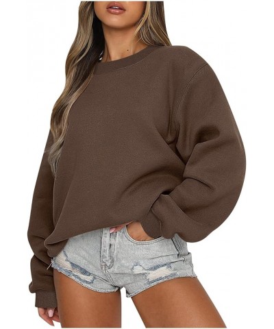 Sweatshirts For Women Long Sleeve Oversized Hoodie Pollover Y2K Crewneck Solid Loose Fit Fleece Lightweight Fall 2023 1-brown...