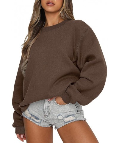 Sweatshirts For Women Long Sleeve Oversized Hoodie Pollover Y2K Crewneck Solid Loose Fit Fleece Lightweight Fall 2023 1-brown...