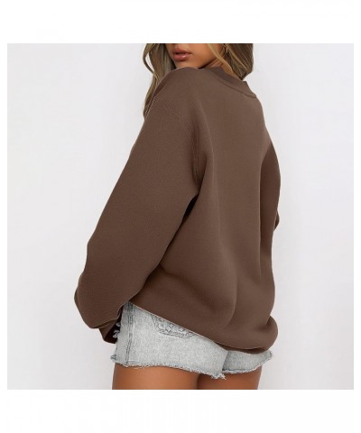 Sweatshirts For Women Long Sleeve Oversized Hoodie Pollover Y2K Crewneck Solid Loose Fit Fleece Lightweight Fall 2023 1-brown...