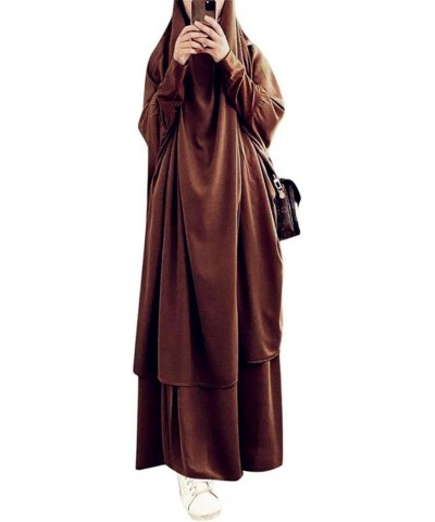 Muslim Islamic Women's Full Cover Two Pieces Soft Distinctive Prayer Dress Hijab Abaya Robe Suit Coffee $18.01 Dresses