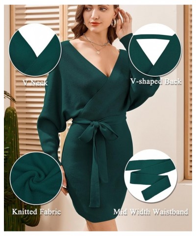 Womens Sweater Dress V Neck Batwing Long Sleeve Wrap Knitted Backless Sexy Bodycon Pullover Dress Green $9.53 Sweaters