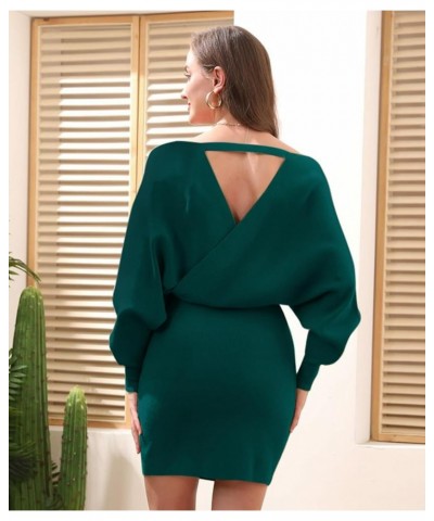 Womens Sweater Dress V Neck Batwing Long Sleeve Wrap Knitted Backless Sexy Bodycon Pullover Dress Green $9.53 Sweaters