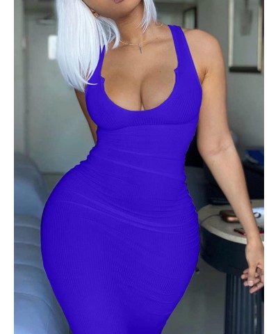 Women's Sexy Bodycon Tank Dress Deep V Neck Sleeveless Ribbed Party Club Maxi Dress Navy $14.27 Dresses