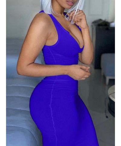 Women's Sexy Bodycon Tank Dress Deep V Neck Sleeveless Ribbed Party Club Maxi Dress Navy $14.27 Dresses