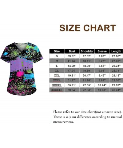 Scrubs for Women,Women's Happy New Year Print Nursing Uniform Short Sleeve V Neck T Shirts Workwear Top with Pockets 3-black ...