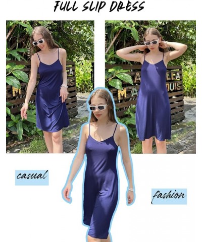 Women Full Slips Sexy Chemise Nightgown V Neck Straight Dress Nightwear S-4XL Navy Blue $12.42 Lingerie