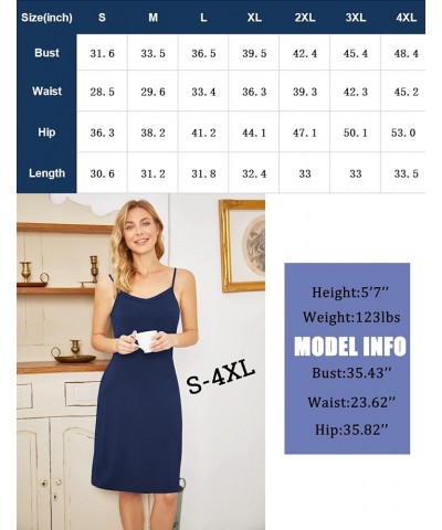 Women Full Slips Sexy Chemise Nightgown V Neck Straight Dress Nightwear S-4XL Navy Blue $12.42 Lingerie