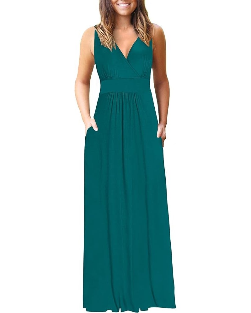 Women's Summer Sleeveless Loose Maxi Dress Casual Long Dress with Pockets 03-dark Green $16.80 Dresses