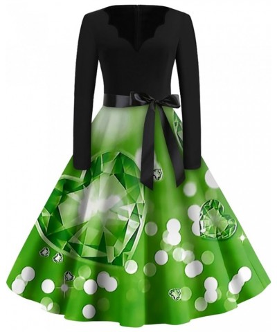 St Patricks Day Dresses for Women 2024 Fashion Clover Graphic Long Sleeve Dress Fit and Flare Swing Midi Dress B-light Green ...