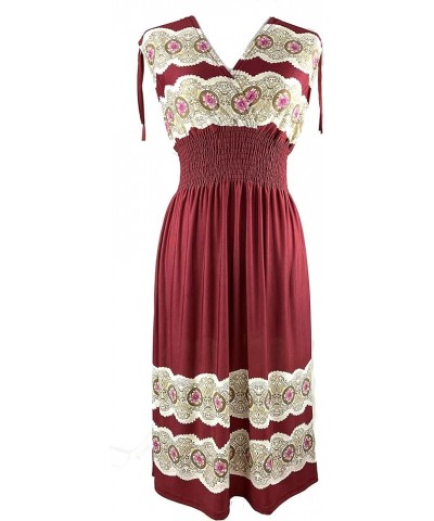 Vibrant V-Neck Knee Length Dress - Assorted Styles Plus & Regular Sizes Medallion Border Burgundy $13.33 Dresses