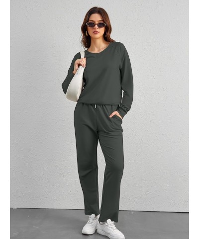 Womens Two Piece Outfits Sweatsuit Set V Neck Sweatshirt Long Pant Tracksuit Lounge Sets with Pockets 2024 Dark Grey $25.02 A...