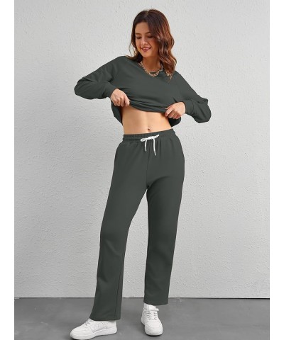 Womens Two Piece Outfits Sweatsuit Set V Neck Sweatshirt Long Pant Tracksuit Lounge Sets with Pockets 2024 Dark Grey $25.02 A...