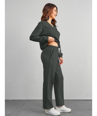 Womens Two Piece Outfits Sweatsuit Set V Neck Sweatshirt Long Pant Tracksuit Lounge Sets with Pockets 2024 Dark Grey $25.02 A...