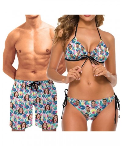 Custom Face Couple Matching Swimsuit Personalized Print Women's Bathing Suit&Men's Swim Trunks Beach Shorts for Summer Gift m...