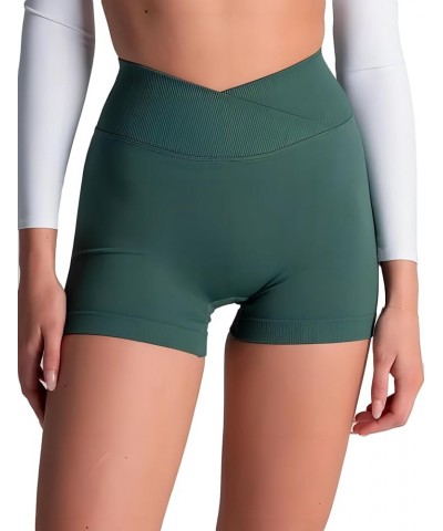 V Cross Waist Scrunch Workout Shorts for Women - 3.5 Inch High Waisted Booty Contour Gym Yoga Shorts 1 Emerald $13.10 Activewear