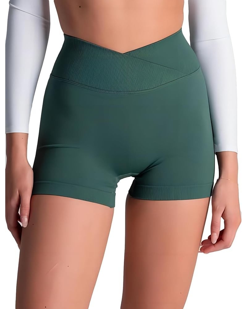 V Cross Waist Scrunch Workout Shorts for Women - 3.5 Inch High Waisted Booty Contour Gym Yoga Shorts 1 Emerald $13.10 Activewear