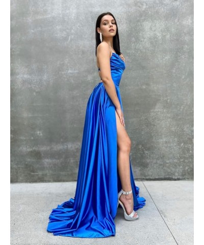 Spaghetti Straps Satin Prom Dresses Long with Pockets A Line Slit Formal Party Dress for Women WD071 Ivory $33.79 Dresses