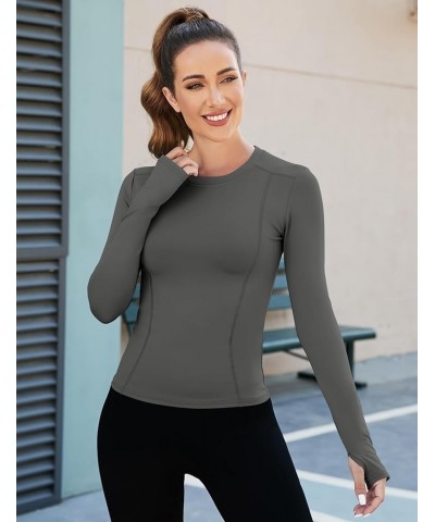 Women Workout Shirts 1/2/3 Pack Athletic Compression Tee Dry Fit Yoga Gym Basic Tops F1_one Piece_deep Grey_long Sleeve $19.7...