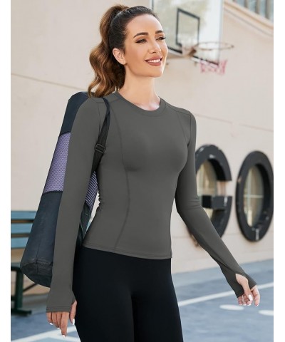 Women Workout Shirts 1/2/3 Pack Athletic Compression Tee Dry Fit Yoga Gym Basic Tops F1_one Piece_deep Grey_long Sleeve $19.7...