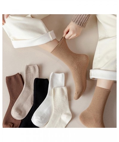 6 Pairs Japanese Aesthetic Cute Athletic Soft Socks for Women & Girls, Ankle Crew Stretch Neutral Socks Mid Brown $8.42 Activ...