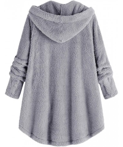 Women's Sherpa Hoodies Coats Button Outwear Jackets Fuzzy Fleece Trench Long Jacket 2022 Fall Winter Cute Hooded 13 Gray $7.0...