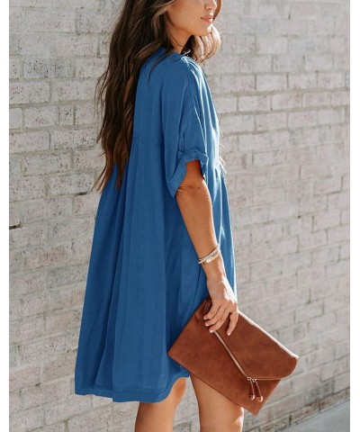 Women's Babydoll Short Sleeve Tunic Dress V Neck Cute Casual Loose Dresses Blue $17.84 Dresses