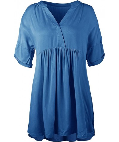 Women's Babydoll Short Sleeve Tunic Dress V Neck Cute Casual Loose Dresses Blue $17.84 Dresses