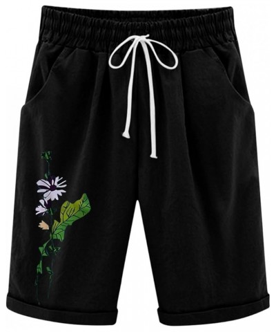 Dressy Summer 2023 Women Graphic Print Cotton Linen Shorts Fashion Casual New Fitted Bermuda Shorts Knee Length Shorts Black ...