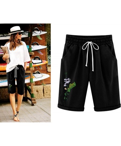 Dressy Summer 2023 Women Graphic Print Cotton Linen Shorts Fashion Casual New Fitted Bermuda Shorts Knee Length Shorts Black ...