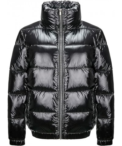 Women's Casual Quilted Shiny Padded Puffer Jacket Winter Warm Zip Short Bubble Coat Black $32.99 Jackets