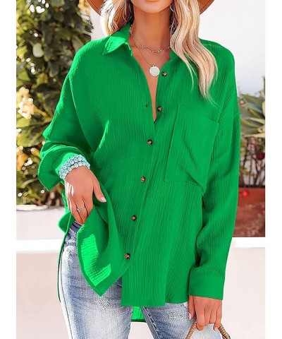 Women Cotton Shirt Color Block/Solid Color Oversized Button-Down Pocket Long Sleeve Top Loose Blouse A-green $16.23 Blouses