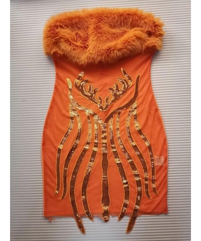 Women's Sexy Off Shoulder Feather Sequin Mini Dress Evening Club Party Dresses Orange $19.97 Dresses