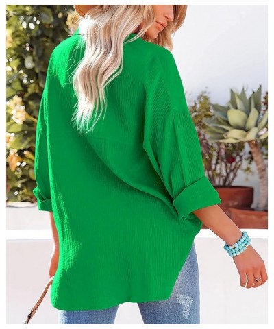 Women Cotton Shirt Color Block/Solid Color Oversized Button-Down Pocket Long Sleeve Top Loose Blouse A-green $16.23 Blouses