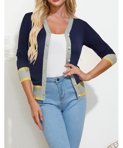 Women's Long Sleeve Button Down Sweater Classic V-Neck Knit Cardigan Contrast Dark Blue $15.51 Sweaters