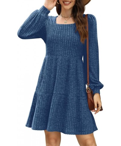 Womens Square Neck Long Sleeve Fall Dresses Casual Babydoll Sweater Dress 02-blue $16.45 Dresses