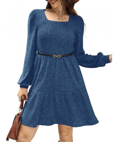 Womens Square Neck Long Sleeve Fall Dresses Casual Babydoll Sweater Dress 02-blue $16.45 Dresses