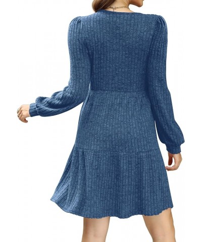 Womens Square Neck Long Sleeve Fall Dresses Casual Babydoll Sweater Dress 02-blue $16.45 Dresses