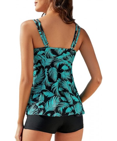 Tankini Set Two Piece Swimsuits for Women V Neck Adjustable Straps Swimwear Bathing Suits Tops with Shorts Blue Green $18.14 ...