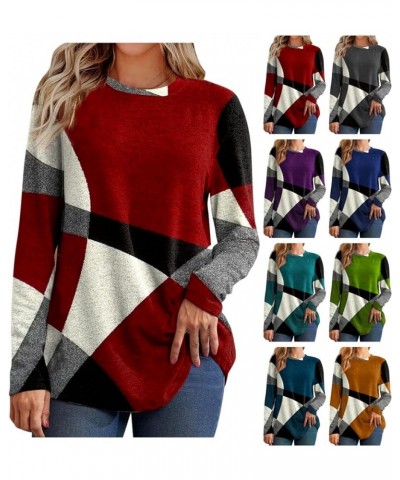 Long Sleeve Shirts for Women Block Color Casual Dressy Blouses Plus Size Long Tunic Loose Comfy Tops to Wear with Leggings Tr...