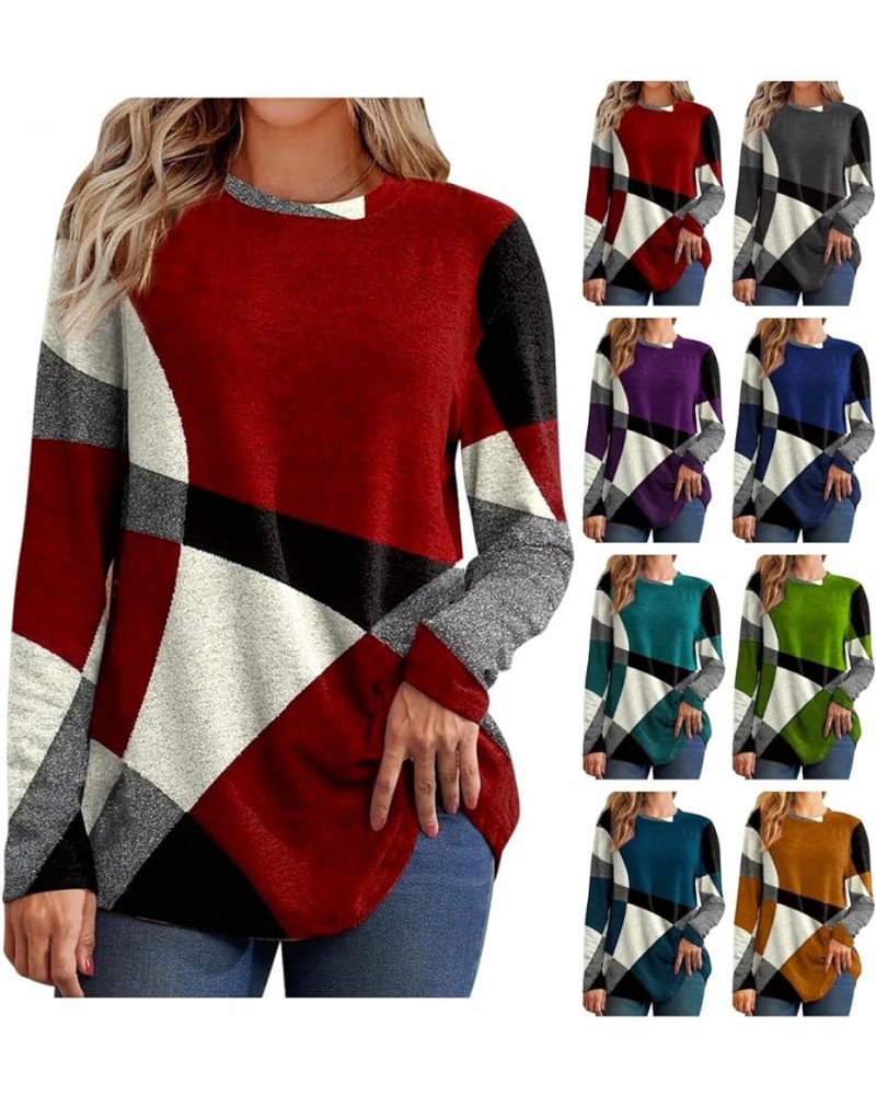 Long Sleeve Shirts for Women Block Color Casual Dressy Blouses Plus Size Long Tunic Loose Comfy Tops to Wear with Leggings Tr...