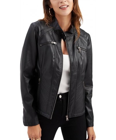 Women's Long Sleeve Leather Jacket Faux Leather Top Thermal Zipper Motorcycle Bike Zip Fashion Outerwear Black $24.51 Coats