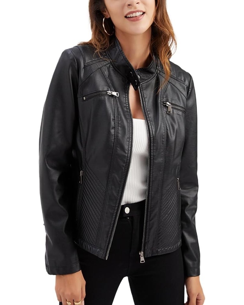 Women's Long Sleeve Leather Jacket Faux Leather Top Thermal Zipper Motorcycle Bike Zip Fashion Outerwear Black $24.51 Coats