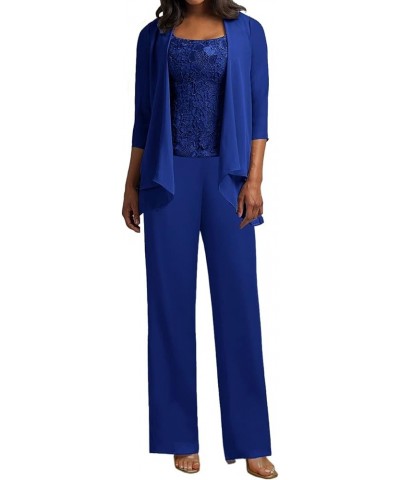 Mother of The Bride Pants Suits for Wedding Party Dresses 3 Pieces Chiffon Mother of Groom Dresses with Jacket Royal Blue $41...