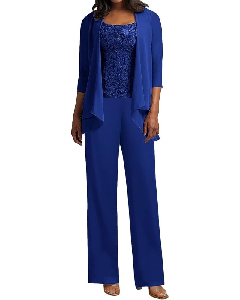 Mother of The Bride Pants Suits for Wedding Party Dresses 3 Pieces Chiffon Mother of Groom Dresses with Jacket Royal Blue $41...